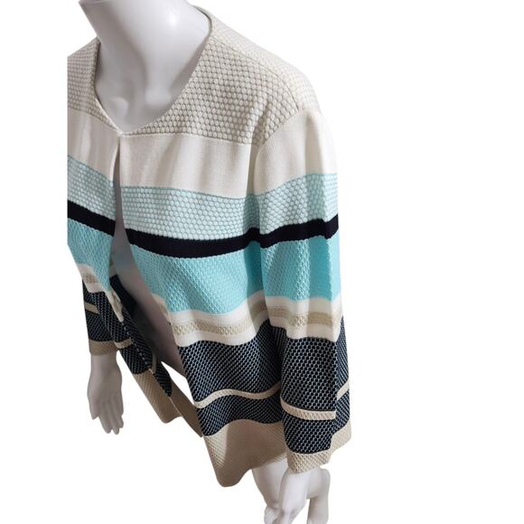 Misook Cardigan Jacket Womens Large Blue Brown Knit Colorblock Stripe Open Front - Picture 4 of 12